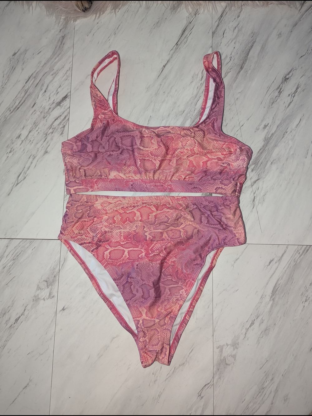 Fashion Nova Pink Snake Print Two-Piece Swimsuit